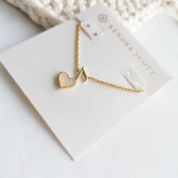 Kendra Scott Ari Heart Music Note Gold Drusy Necklace - Picture 2 of 4